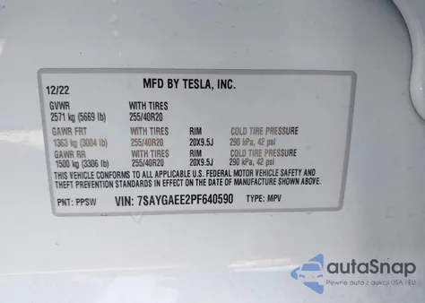 2023 Tesla Model Y Awd/Long Range Dual Motor All-Wheel Drive from USA, damaged, VIN 7SAYGAEE2PF640590